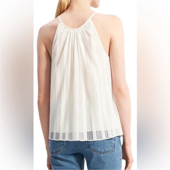 Theory Pleated Mod Lace Halter Cami Top White Tank Sleeveless Shirt NWT Size P - Picture 2 of 7